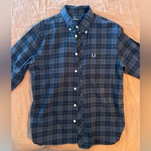 Fred Perry Check Button Down Shirt - Black/Grey - Size Men’s Medium